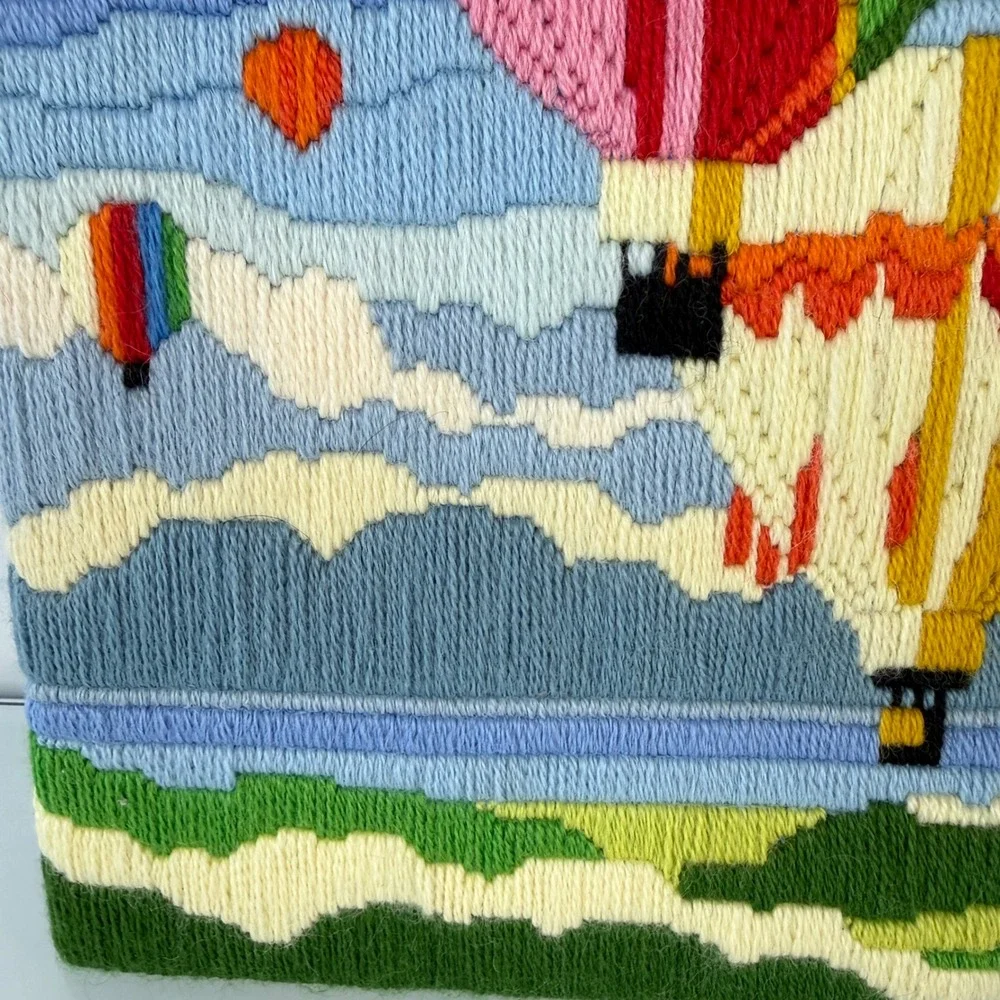 Horizons Designs Crewel Embroidery Art 16X20 Multicolor Hot Air Balloon 1981